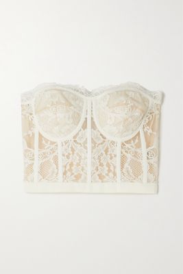 Alexander McQueen - Satin-trimmed Cotton-blend Corded Lace Bustier Top - Ivory