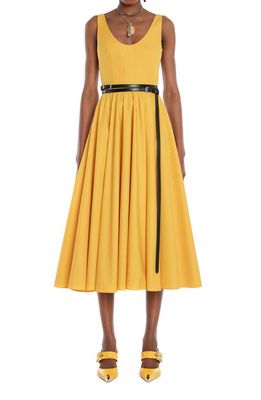 Alexander McQueen Scoop Neck Organic Cotton Poplin Midi Dress in Pop Yellow