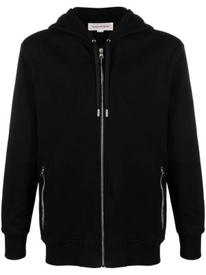 Alexander McQueen Seal-embroidered zip-up cotton hoodie - Black