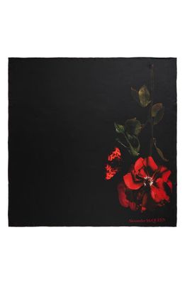 Alexander McQueen Shadow Rose Silk Square Scarf in Black/Red