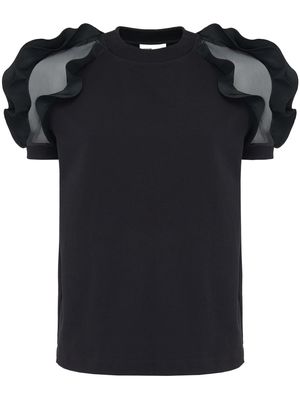 Alexander McQueen sheer-sleeved ruffled T-shirt - Black