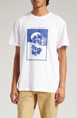 Alexander McQueen Skull Cotton Graphic T-Shirt in White/Blue