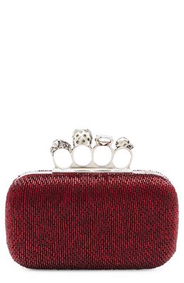 Alexander McQueen Skull Crystal Embellished Four-Ring Box Clutch in Red