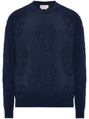 Alexander McQueen skull-intarsia cotton sweatshirt - Blue
