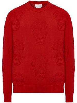 Alexander McQueen skull-jacquard cotton jumper - Red