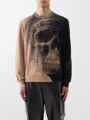 Alexander Mcqueen - Skull-jacquard Cotton Sweater - Mens - Beige Black