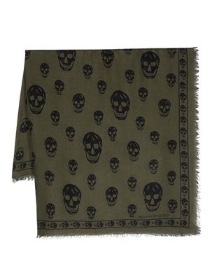 Alexander McQueen skull-print frayed scarf - Green