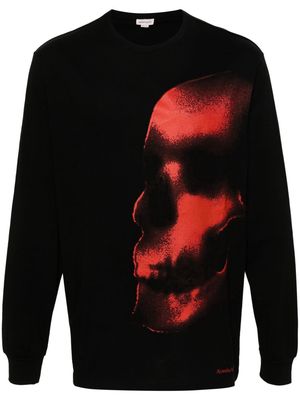 Alexander McQueen skull-print long-sleeve cotton T-shirt - Black