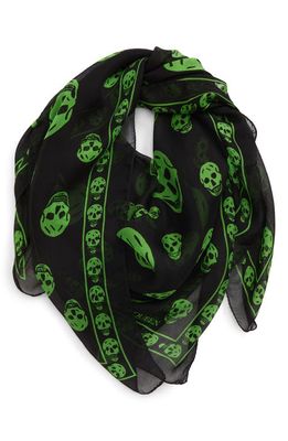 Alexander McQueen Skull Silk Scarf in Black/Light Green