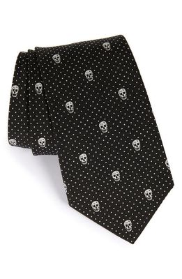 Alexander McQueen Skull Silk Tie in Black/White
