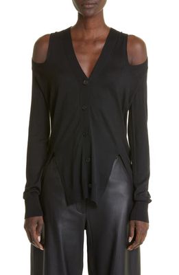 Alexander McQueen Slash Cold Shoulder Cutout V-Neck Silk Cardigan in 1000 Black