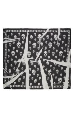 Alexander McQueen Slash Skull Print Silk Scarf in Black/Ivory