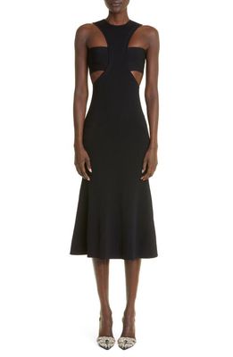 Alexander McQueen Slashed Harness Rib Midi Dress in 1000 Black