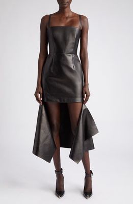 Alexander McQueen Slashed High-Low Leather Dress in 1000 Black
