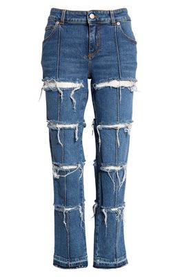 Alexander McQueen Slashed Stretch Denim Ankle Straight Leg Jeans in 4164 Blue Stone Wash