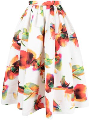 Alexander McQueen Solarised Orchid-print cotton midi skirt - White