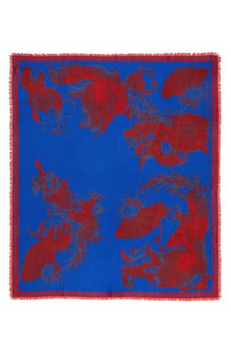 Alexander McQueen Solarised Utopian Print Wool Scarf in 4374 Royal/Red
