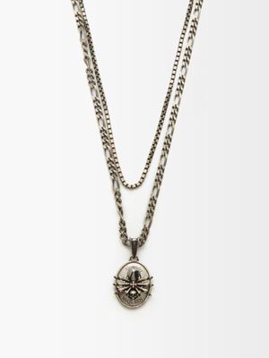 Alexander Mcqueen - Spider Skull Double-chain Necklace - Mens - Silver