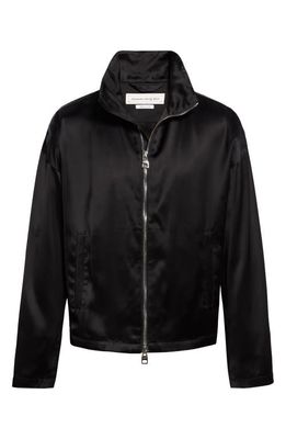 Alexander McQueen Sporty Zip-Up Satin Jacket in Black