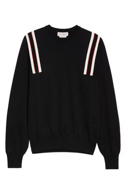 Alexander McQueen Stripe Harness Detail Wool Sweater in Blk/Blk/Ivory/Red