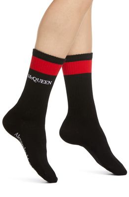 Alexander McQueen Stripe Logo Socks in Black/Red