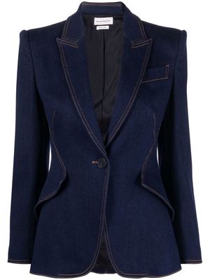 Alexander McQueen structured contrast-stitch tailored blazer - Blue