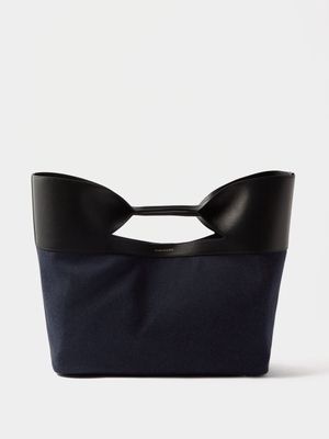 Alexander Mcqueen - The Bow Large Denim And Leather Tote Bag - Womens - Navy