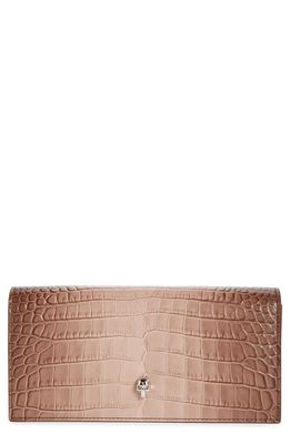Alexander McQueen The Skull Ombre Croc Embossed Leather Wallet on a Chain in Light Pink