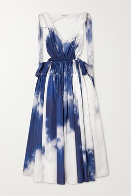 Alexander McQueen - Tie-detailed Cutout Printed Taffeta Midi Dress - Blue