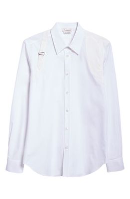 Alexander McQueen Tonal Harness Cotton Poplin Button-Up Shirt in Opticalwhite