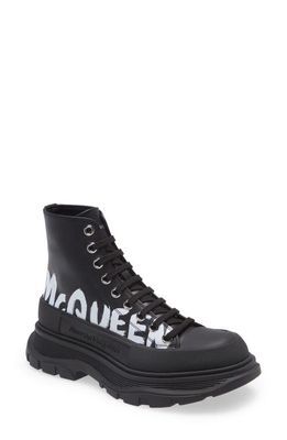 Alexander McQueen Tread Slick Graffiti High Top Sneaker in Black/White
