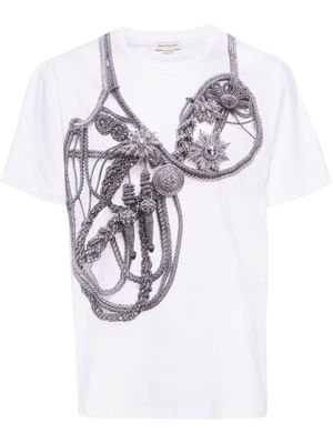 Alexander McQueen Trompe-l'œil Harness-print cotton T-shirt - White