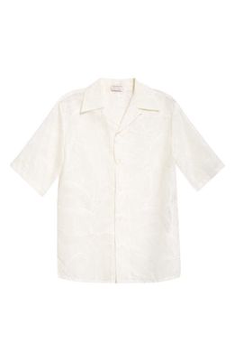 Alexander McQueen Tropical Print Short Sleeve Silk Shirt in Opticalwhite