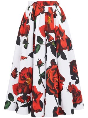 Alexander McQueen Tudor Rose-print cotton skirt - White