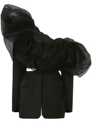 Alexander McQueen tulle-detail one-shoulder blazer - Black