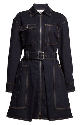 Alexander McQueen Utility Long Sleeve Stretch Denim Belted Shirtdress in Cold Wash