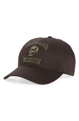 Alexander McQueen Varsity Skull Logo Embroidered Baseball Cap in Black/Khaki