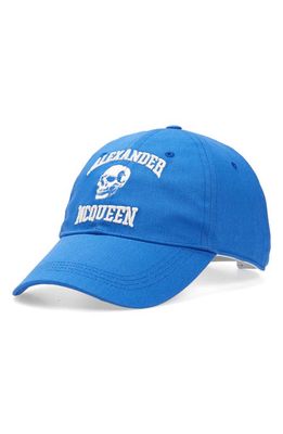 Alexander McQueen Varsity Skull Logo Embroidered Baseball Cap in Royal/Ivory