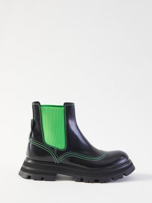 Alexander Mcqueen - Wander 45 Exaggerated-sole Leather Chelsea Boots - Womens - Black Green