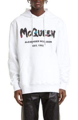 Alexander McQueen Watercolor Graffiti Logo Cotton Graphic Hoodie in White/Mix