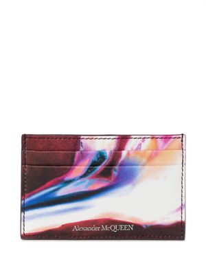 Alexander McQueen watercolour-print leather card holder - Red