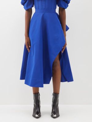 Alexander Mcqueen - Waterfall-hem Taffeta-faille Midi Skirt - Womens - Blue