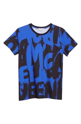 Alexander McQueen Women's Allover Graffiti Cotton Graphic Tee in Electric Blue/Black