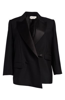 Alexander McQueen Women's Drop Hem Boxy Wool Tuxedo Jacket in Black