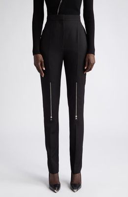 Alexander McQueen Zip Detail Wool Straight Leg Pants in 1000 Black