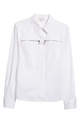 Alexander McQueen Zipper Detail Cotton Button-Up Shirt in 9000 Opticalwhite