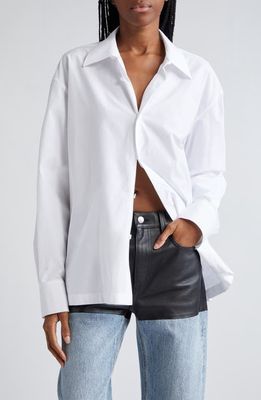 Alexander Wang Apple Patch Cotton Button-Up Shirt in White