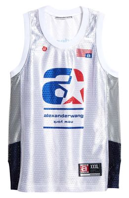 Alexander Wang Astar Sequin Basketball Jersey in White Multi
