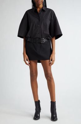 Alexander Wang Belted Hybrid Mini Shirtdress in Black