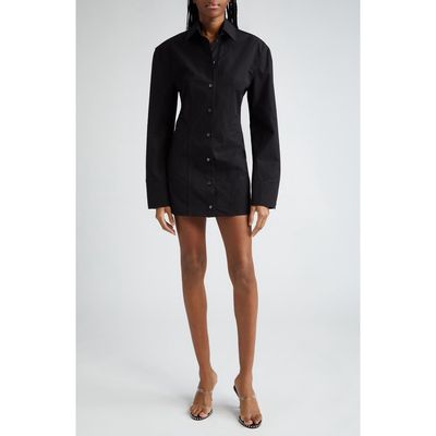 Alexander Wang Boned Long Sleeve Mini Shirtdress in Black at Nordstrom, Size 14